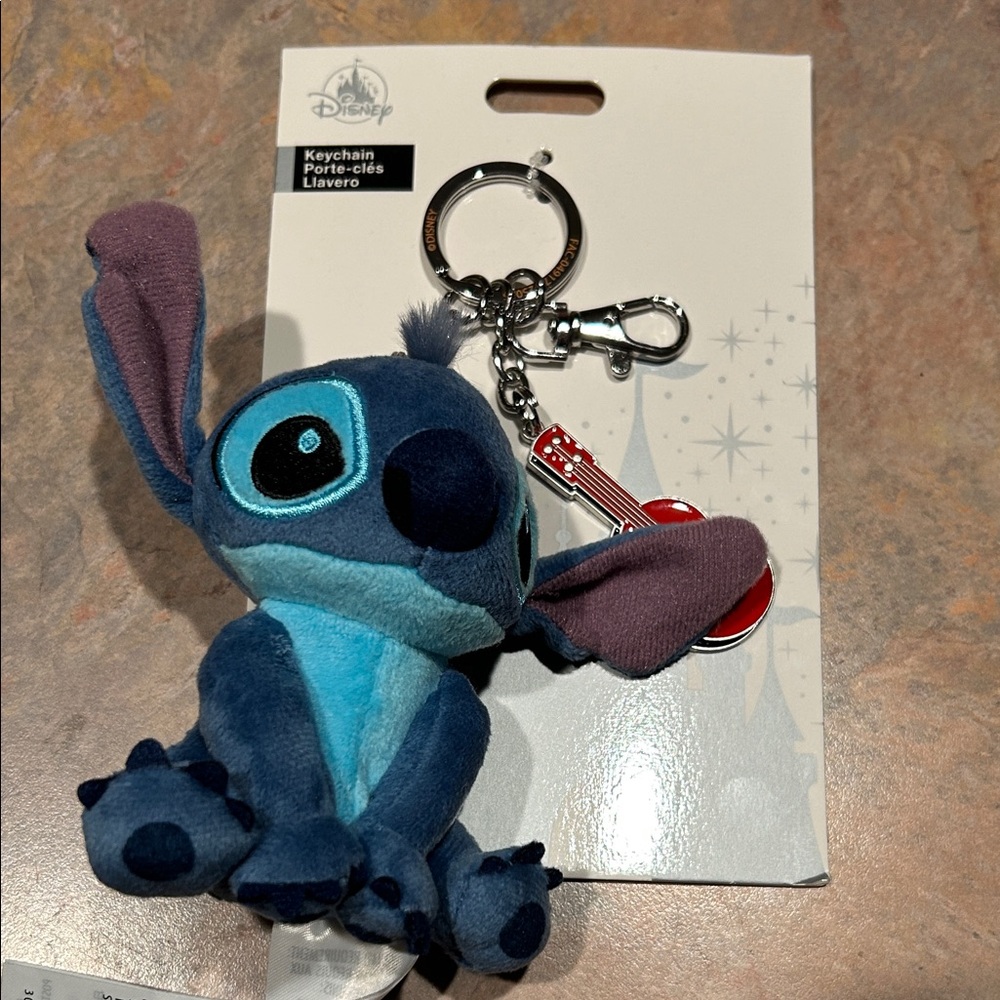 Disney Blue Stitch Keychain with Red Guitar